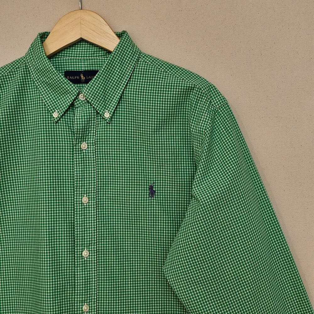 Ralph Lauren Green Micro-Check Button-Down Dress Shirt
